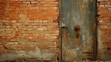 oxidado antiguo puerta con ladrillo pared y metal Perilla de la puerta foto