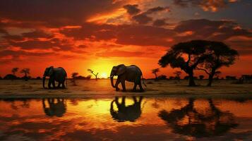 safari grupo pasto a puesta de sol en África foto