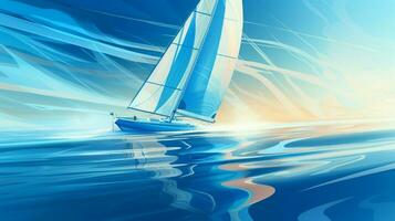 sailing yacht gliding on blue waves smoothly photo