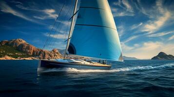 sailing yacht on blue water speed and adventure photo