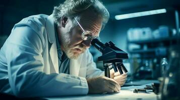 scientist scrutinizes medical sample with high scale photo
