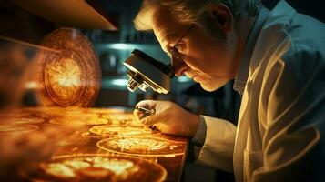 scientist scrutinizes medical sample with high scale photo