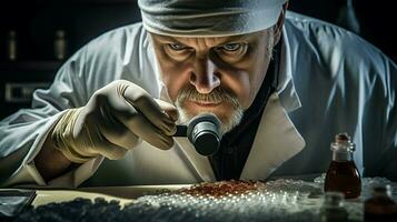 scientist scrutinizes medical sample with high scale photo