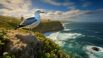 seagull perched on cliff watching coastline enjoying free photo