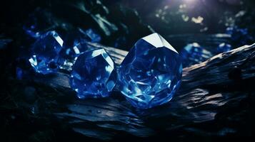 shiny gemstones illuminate blue nature in darkness photo