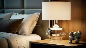 shiny glass lamp illuminates modern bedroom decor elegant photo