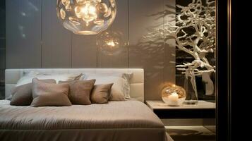 shiny glass lamp illuminates modern bedroom decor elegant photo