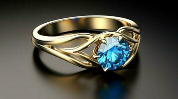 shiny gold wedding ring with blue stone photo