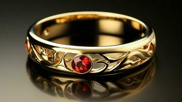 shiny gold wedding ring with precious gemstone photo