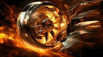 shiny metallic propeller turning in heat and flame photo