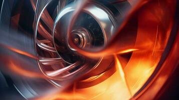 shiny metallic propeller turning in heat and flame photo