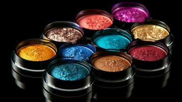shiny multi colored eyeshadow set with glitter decoration photo