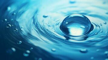 shiny raindrop on abstract blue water surface photo