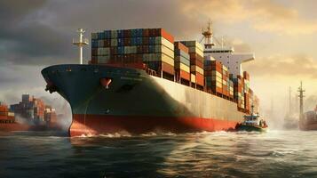 shipping industry carries cargo on large container ships photo