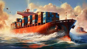 shipping industry carries cargo on large container ships photo