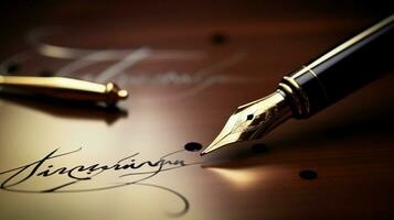 signature on paper with fountain pen nib photo