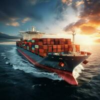 shipping industry delivering cargo on large container ship photo