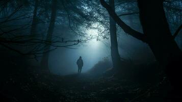 silhouette in fog spooky forest mystery revealed photo