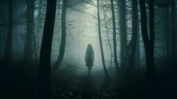 silueta en niebla escalofriante bosque misterio revelado foto