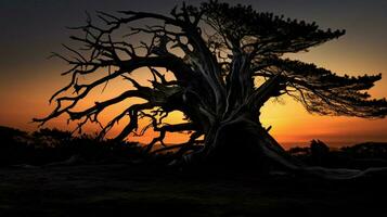 silueta de un antiguo árbol maletero a oscuridad foto