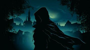 silhouette of hooded thief lurking in the night photo