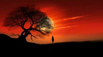 silhouette of one person enjoying nature beauty photo