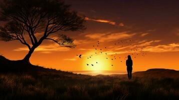 silhouette of one person enjoying nature beauty photo