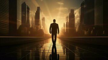 silhouette of successful businessman walking towards photo