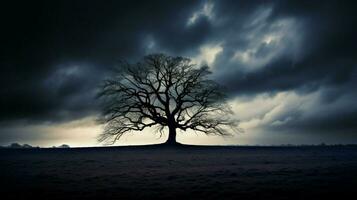 silueta de árbol en contra temperamental cielo foto