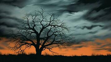 silueta de árbol en contra temperamental cielo foto