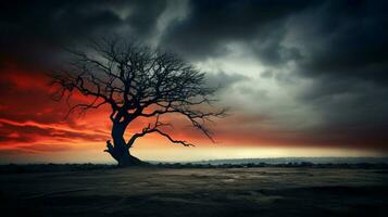 silueta de árbol en contra temperamental cielo foto