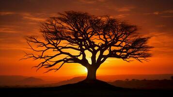 silueta árbol espalda iluminado por naranja puesta de sol foto