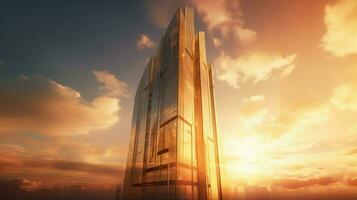 skyscraper architecture shines in the sunset photo