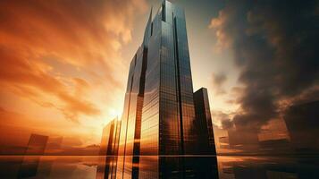 skyscraper architecture shines in the sunset photo