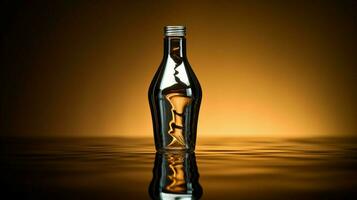 single metal bottle with liquid and reflection photo