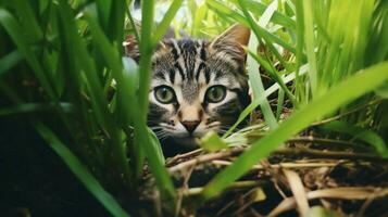 smartphone captures fierce feline hiding in nature photo