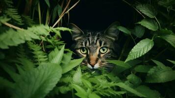 smartphone captures fierce feline hiding in nature photo