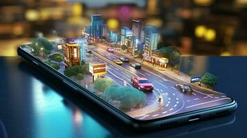 smartphone with speed traffic scene photo