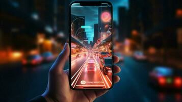 smartphone with speed traffic scene photo