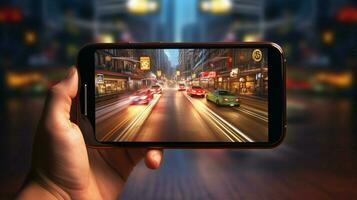 smartphone with speed traffic scene photo