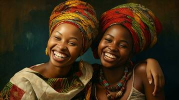 smiling african women beautiful portrait of togetherness photo