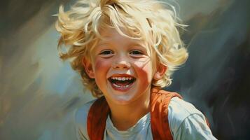 smiling cheerful child with blond hair radiates happiness photo