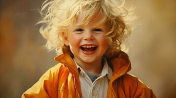 smiling cheerful child with blond hair radiates happiness photo