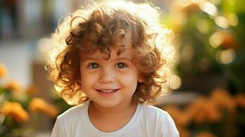 smiling child playing outdoors cheerful and cute looking photo