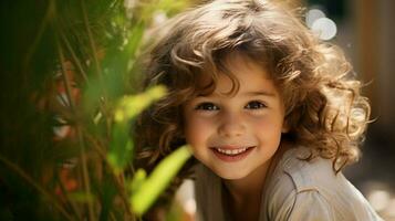 sonriente niño jugando al aire libre alegre y linda mirando foto