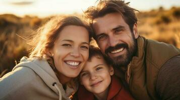 smiling family bonding together outdoors looking confident photo