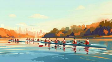 smiling men and women enjoy sport rowing photo