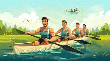 smiling men and women enjoy sport rowing photo