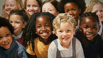 sonriente colegio niños posando para alegre retrato foto