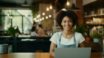 smiling young african woman confident working indoors photo